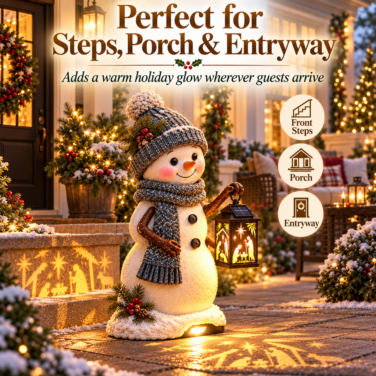 🔥 Last Day 49% OFF🔥⛄ Snowman Nativity Glow™ – Solar Christmas Step Light with Holy Family Projection