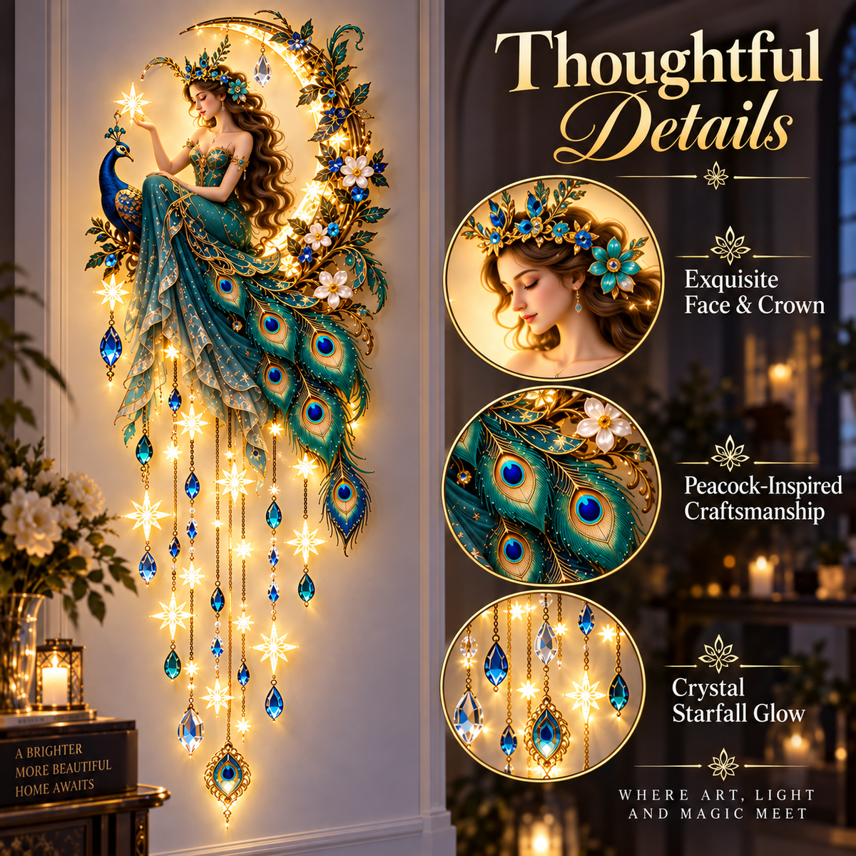 🦚✨Last Day 49% Peacock Fairy Starfall Wall Light