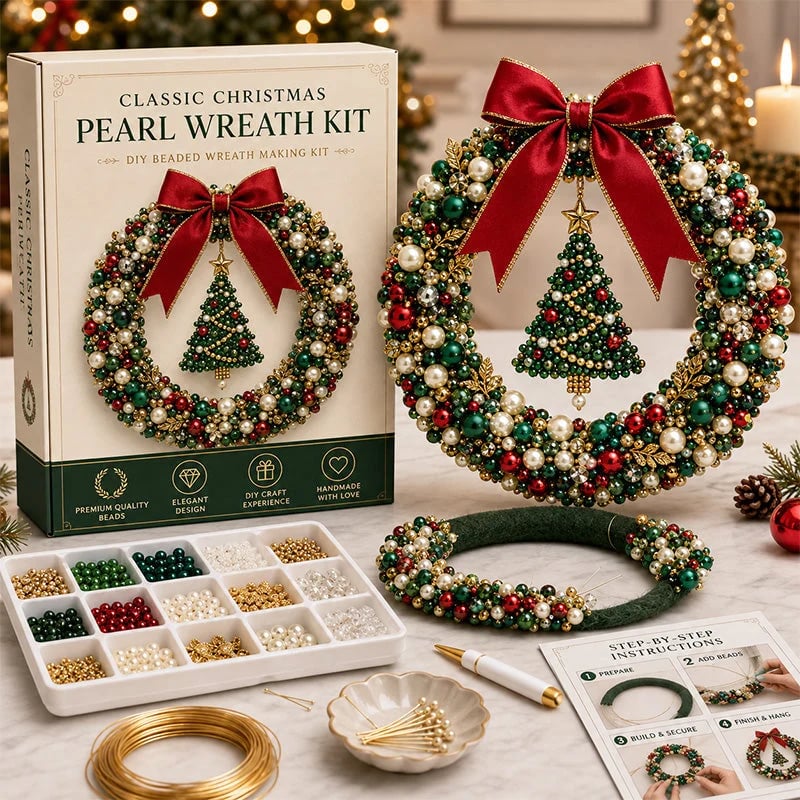 🎄 DIY Christmas Pearl Wreath Kit — A Mini Wreath You Build Bead by Bead