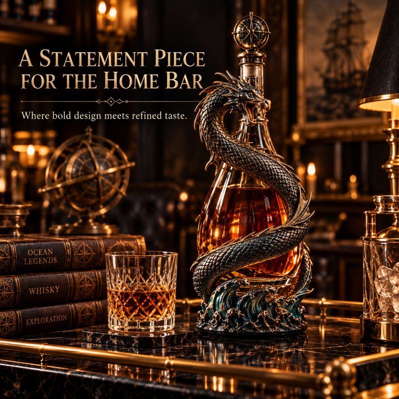 Leviathan Coil Dragon Decanter™ — Hand-Finished Whiskey Decanter with Compass Stopper