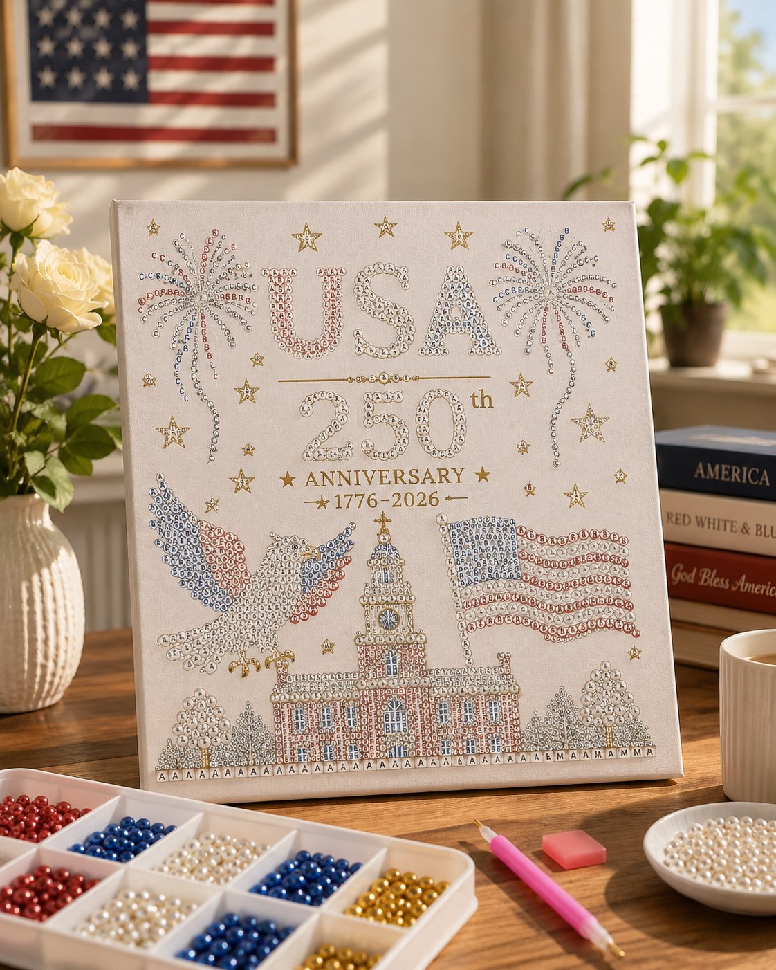 🔥 USA 250th Anniversary DIY Pearl Painting Kit ✨❤️‍🔥