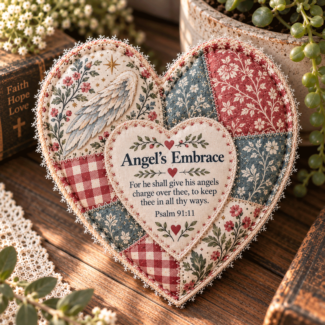 Angel's Embrace Faith Patchwork Heart