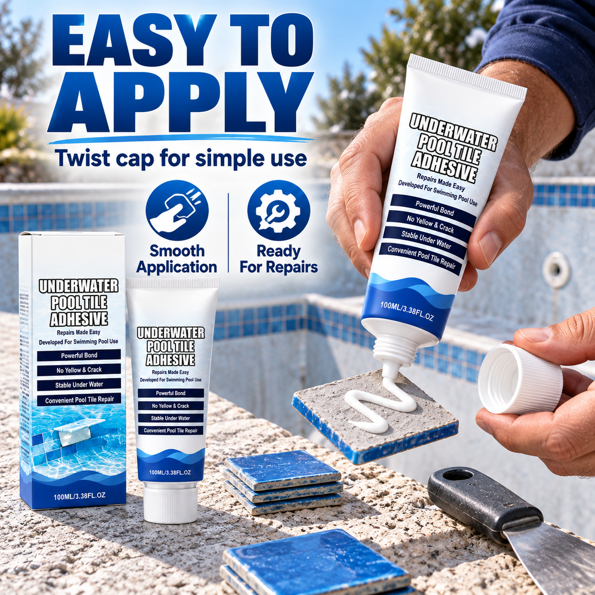 🏊💧 Underwater Pool Tile Repair Adhesive – Fix Loose Pool Tiles Easily🔧🍀