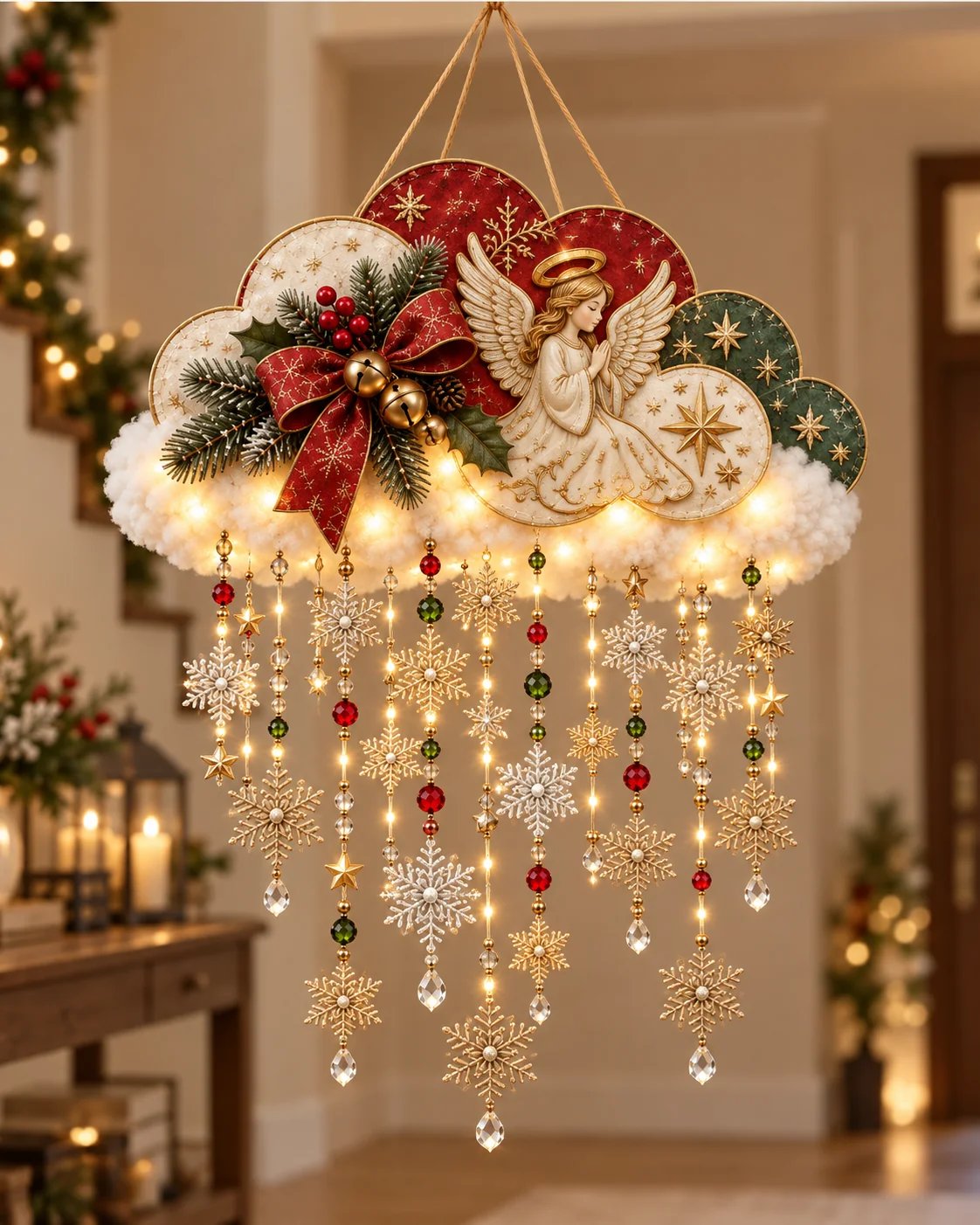 💯 Angelic Christmas Snowfall Cloud – Lighted Hanging Holiday Decor☁️