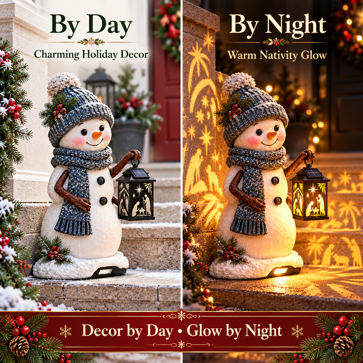 🔥 Last Day 49% OFF🔥⛄ Snowman Nativity Glow™ – Solar Christmas Step Light with Holy Family Projection