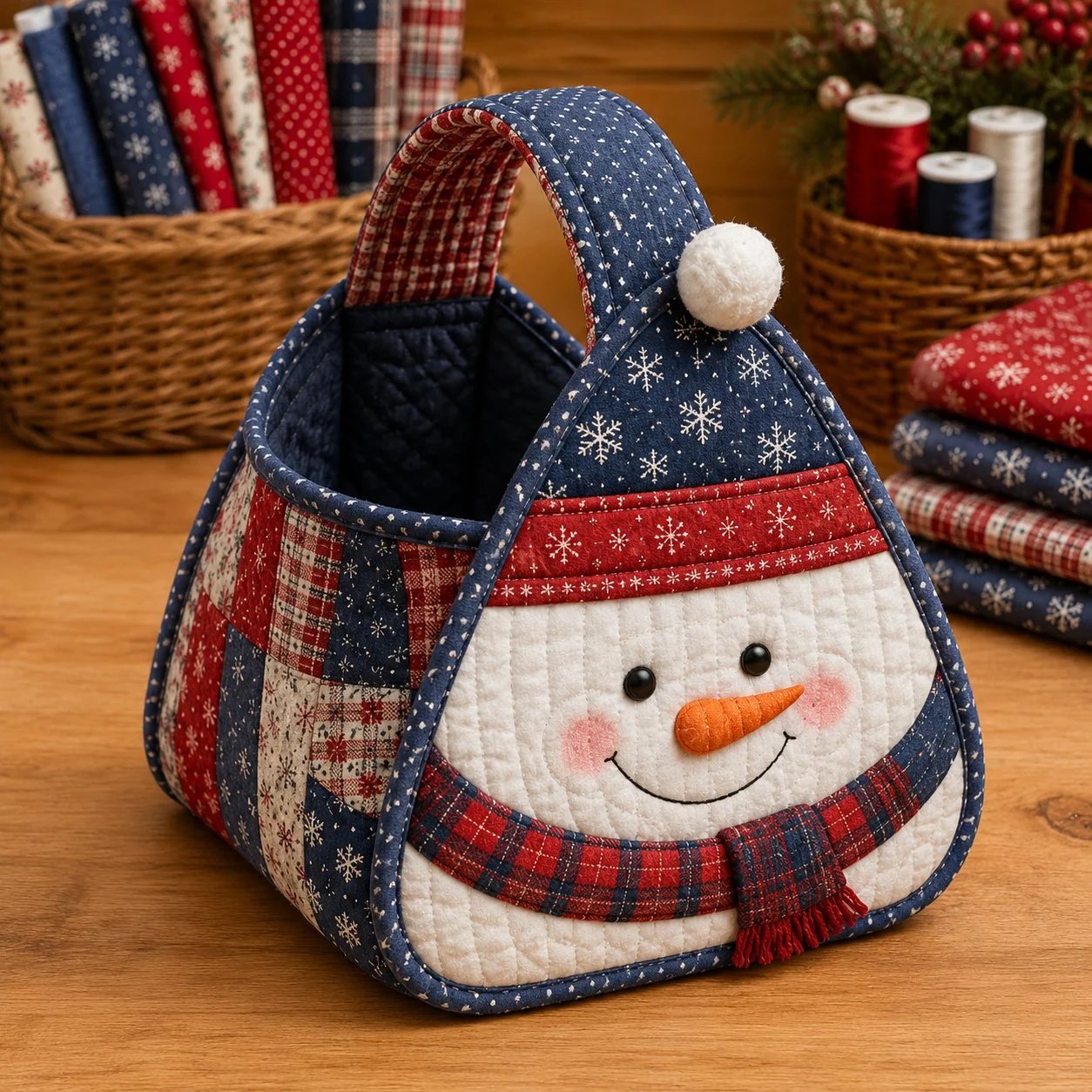 ⏳ 49 % RABATT – 🎄 Weihnachtlicher Figuren-Tragekorb | Gepolsterte Patchwork-Stoffe, mehrschichtige Applikationen & weicher Tragegriff – als DIY-Bausatz oder fertig genäht erhältlich 🎁✨