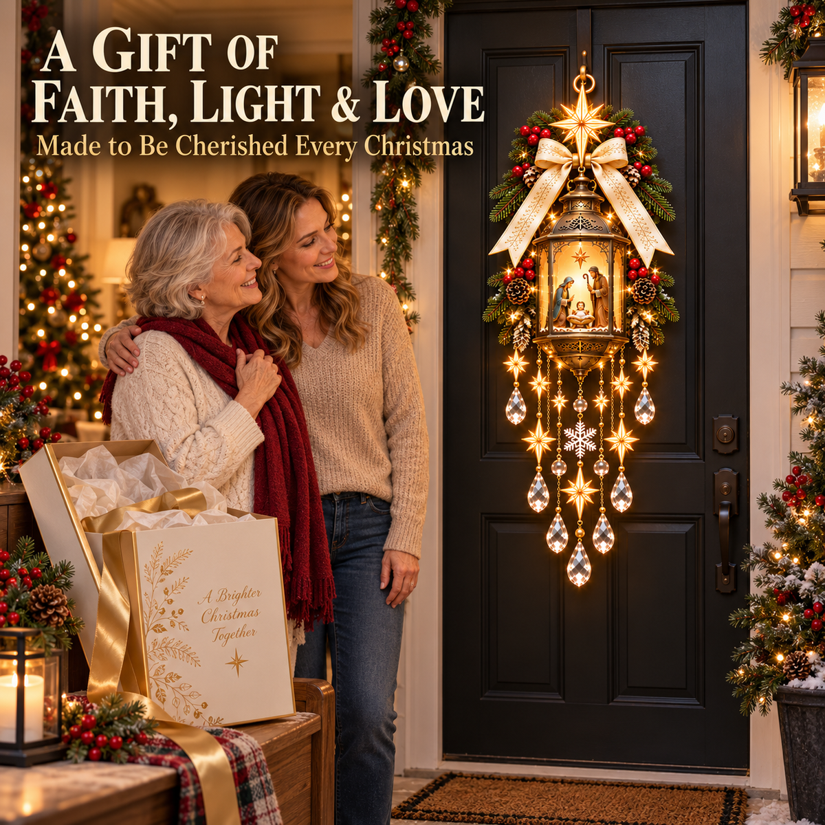 ✨ Holy Night Lighted Nativity Door Décor 🙏
