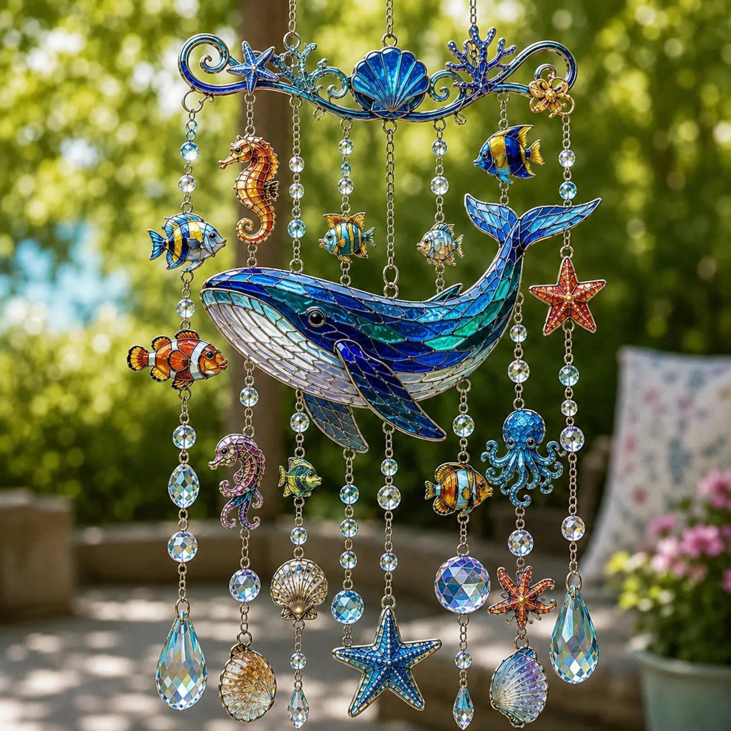 🐋 🌊Ocean-Themed Crystal Wind Chime – Bring the Ocean Glow to Your Garden