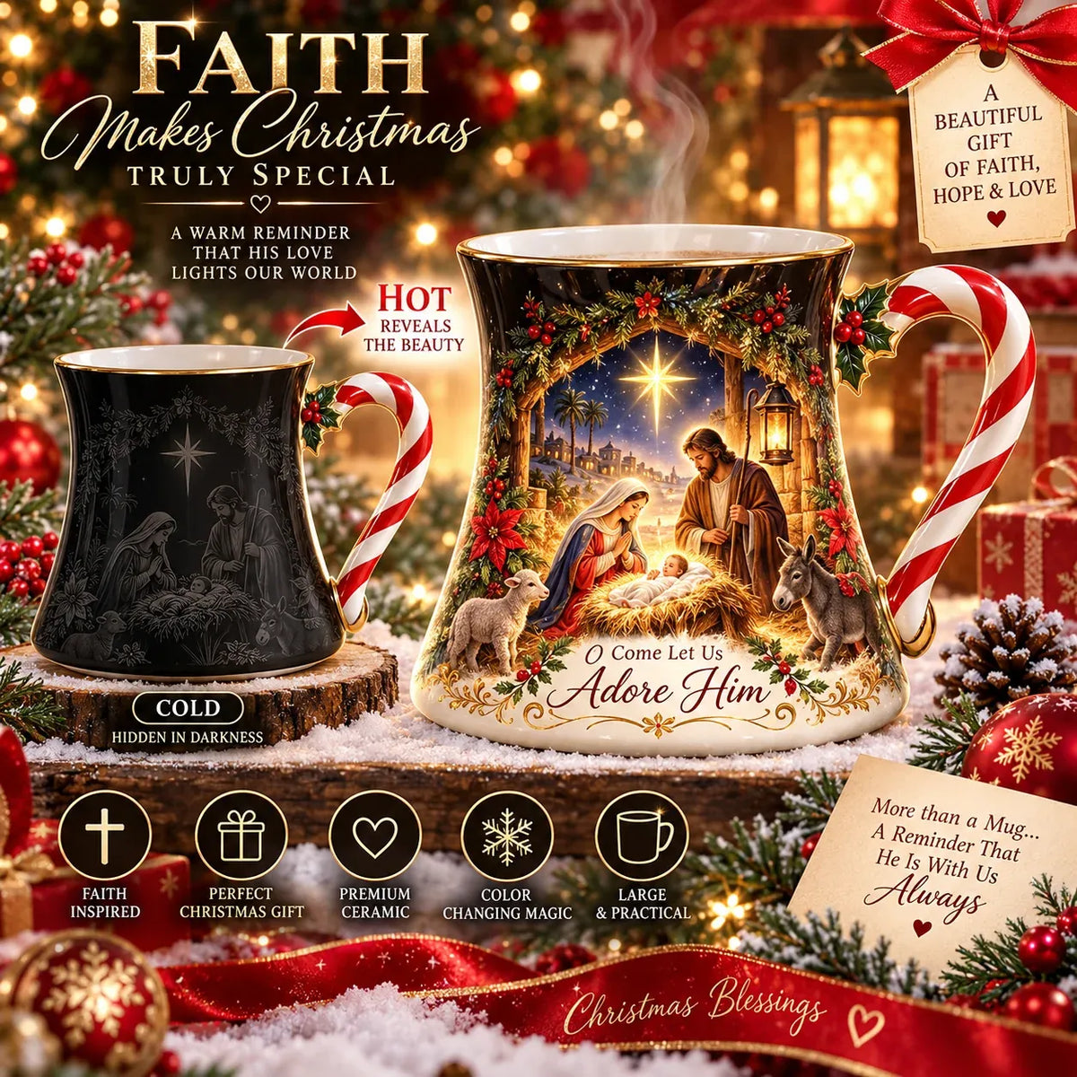 ⏳ Last Day 49% OFF – 🎄Christmas Magic Heat-Reveal Mug | 350 mL Color-Changing Santa Village Cup ☕