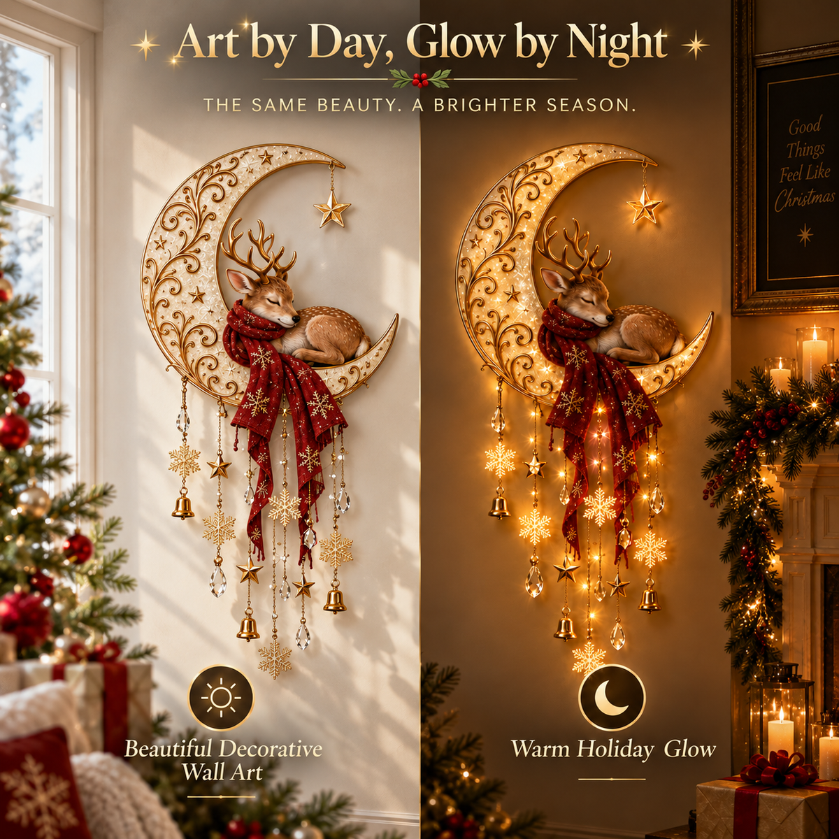 🌙 Moonlit Deer Starfall™ – Magical Christmas Wall Light