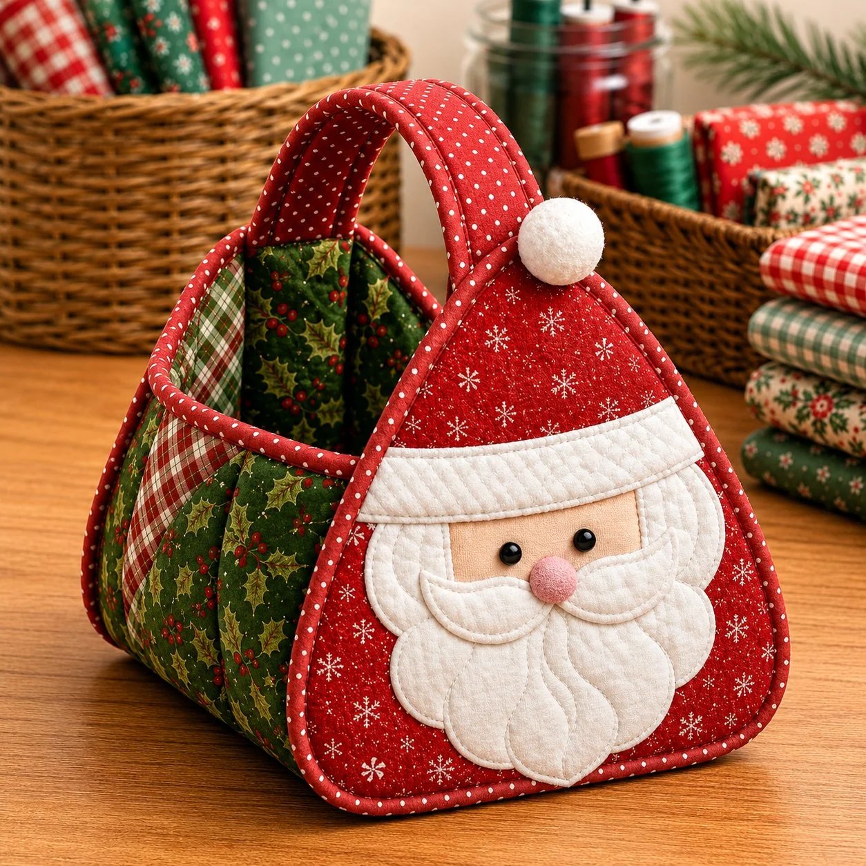 ⏳ 49 % RABATT – 🎄 Weihnachtlicher Figuren-Tragekorb | Gepolsterte Patchwork-Stoffe, mehrschichtige Applikationen & weicher Tragegriff – als DIY-Bausatz oder fertig genäht erhältlich 🎁✨
