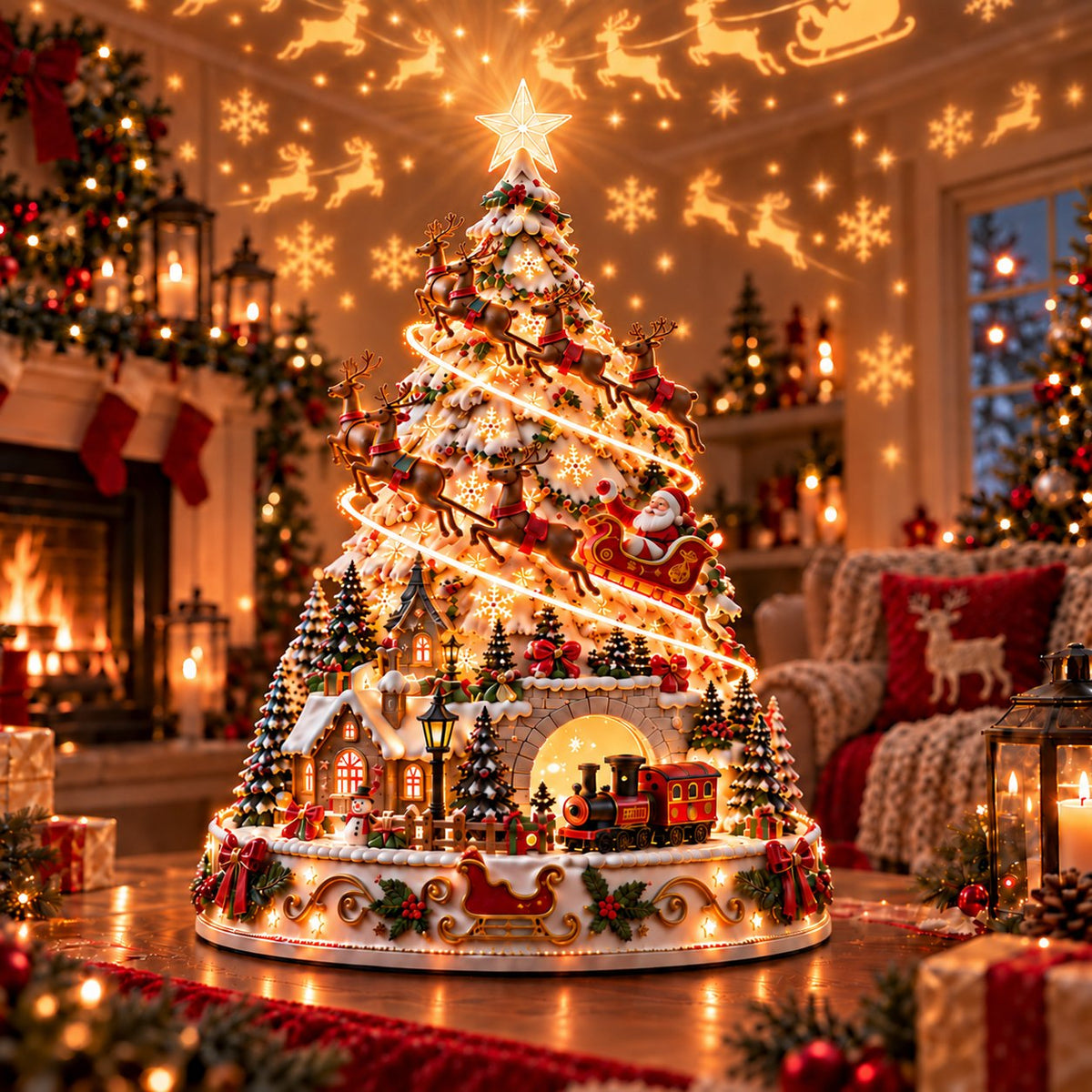 🎄Christmas Village Projection Centerpiece – 4 Themed Villages