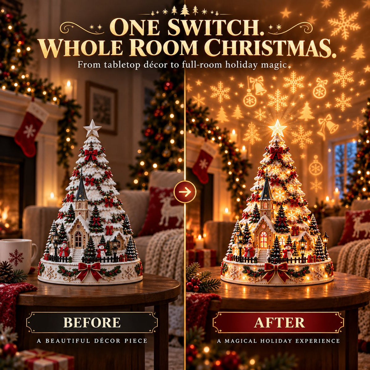 🎄 Christmas Village Projection Light | 4 Festive Village Scenes | Magical Holiday Tabetop lDécor ✨
