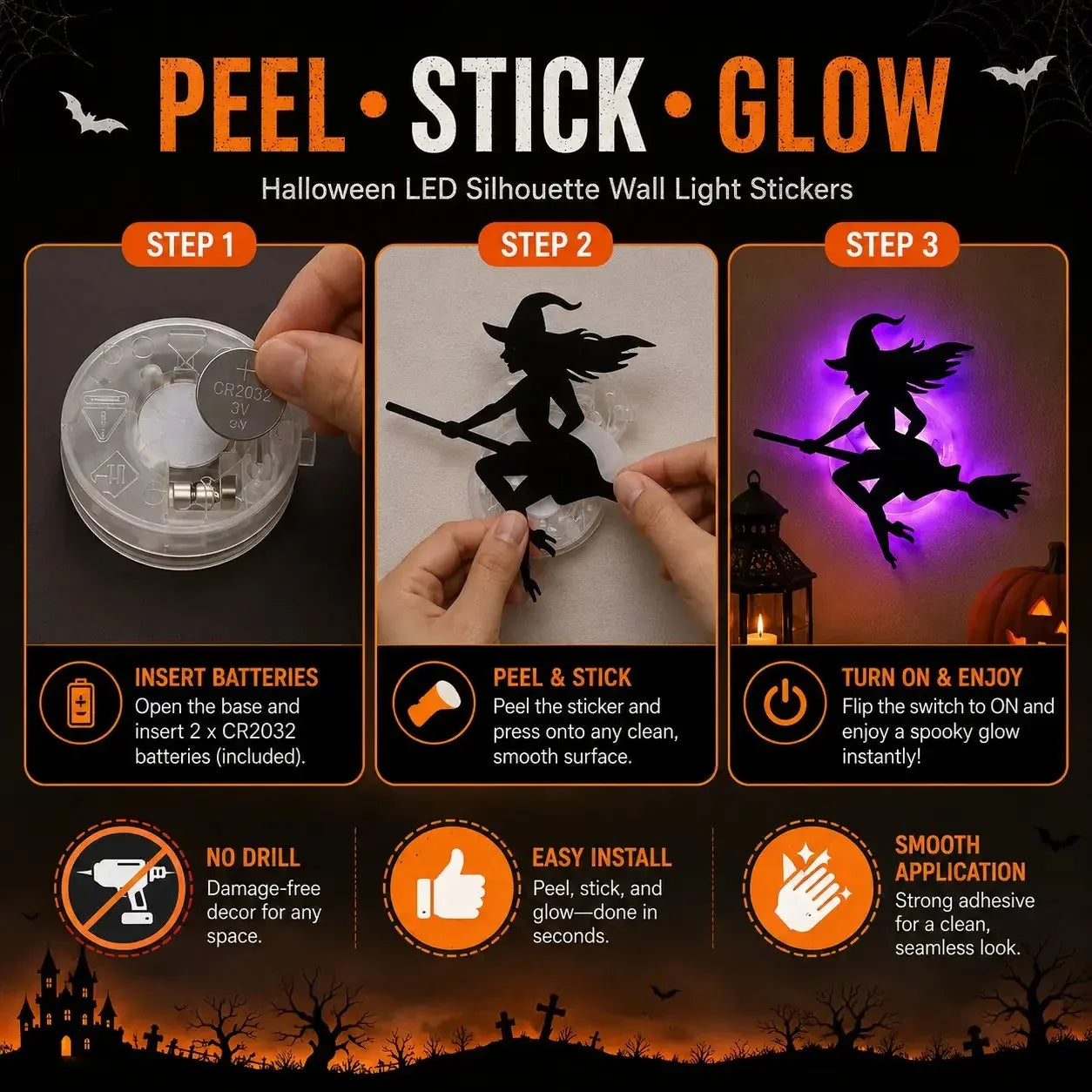 🎃 🥳💞50K+ SOLD! 👻 Halloween LED Silhouette Wall Light Stickers