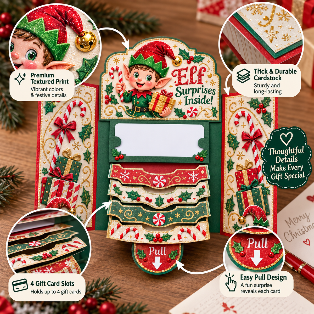 2026 New🎅🎁 Waterfall Christmas Gift Card Booklet 💳🍀