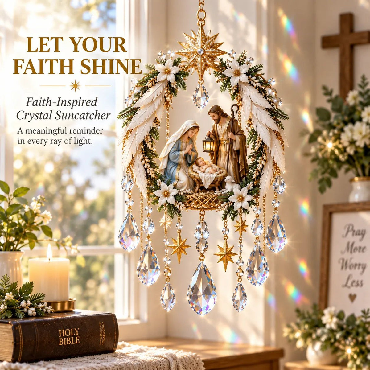 🔥HOT SALE🔥✝️ Christian Crystal Suncatcher | 5 Faith-Inspired Window Designs with Cascading Rainbow Crystals ✨