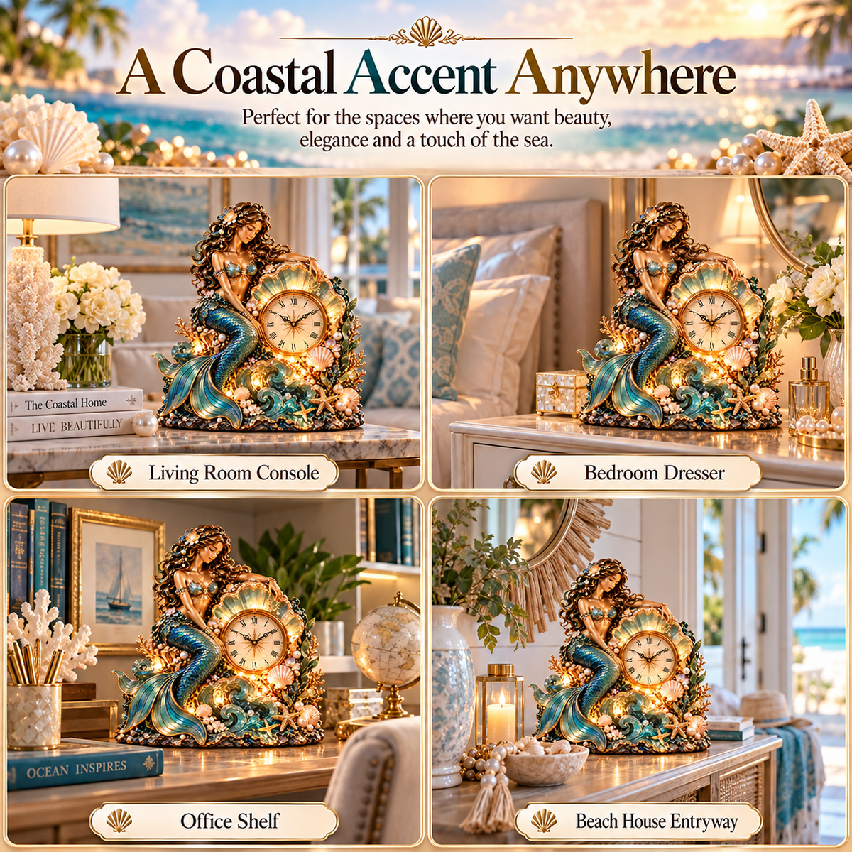 ✨ Last Day 50% OFF -🧜‍♀️Mermaid Pearl Clock