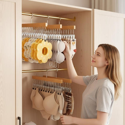 Pure Wood Rotating Closet Organizer with 12 Clips, Legging Hangers for Closet Organizer- 360 Rotating Metal Clips with Silicone Lining, Space Saving Hanging for Jeans Skirts Socks