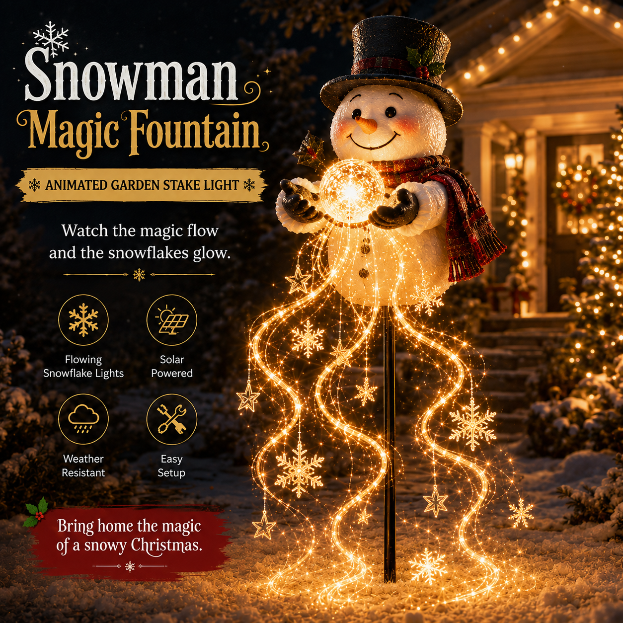 🎅Christmas Early Discount 49% Off ✨Snowman Magic Fountain - Flowing Snowflake LED Christmas Garden Light❄️