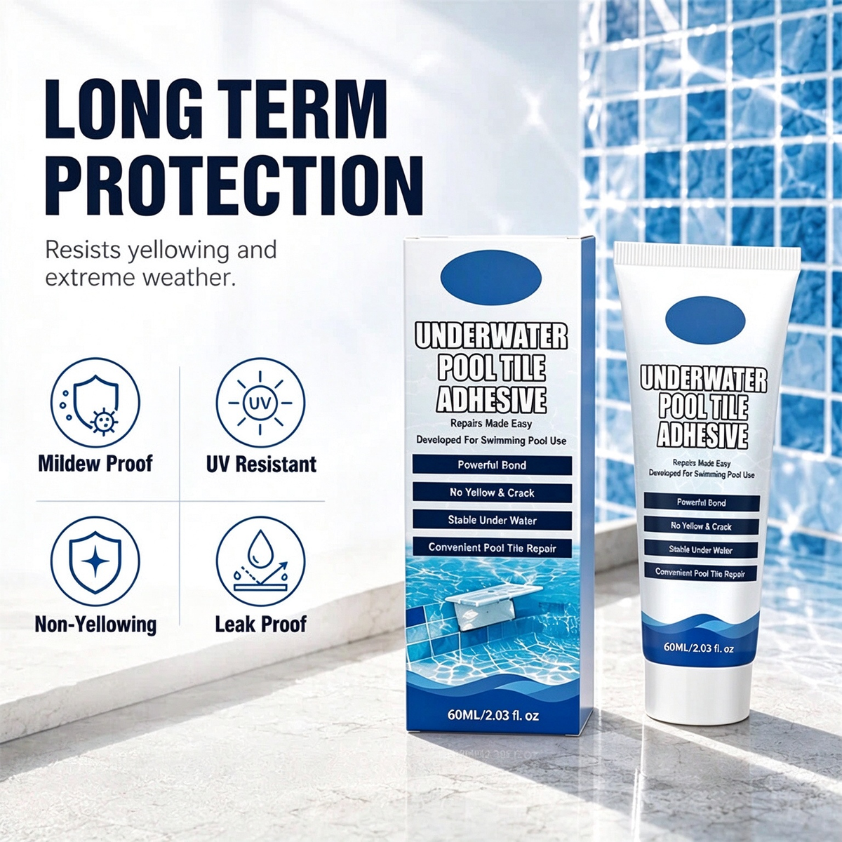 🏊💧 Underwater Pool Tile Repair Adhesive – Fix Loose Pool Tiles Easily🔧🍀