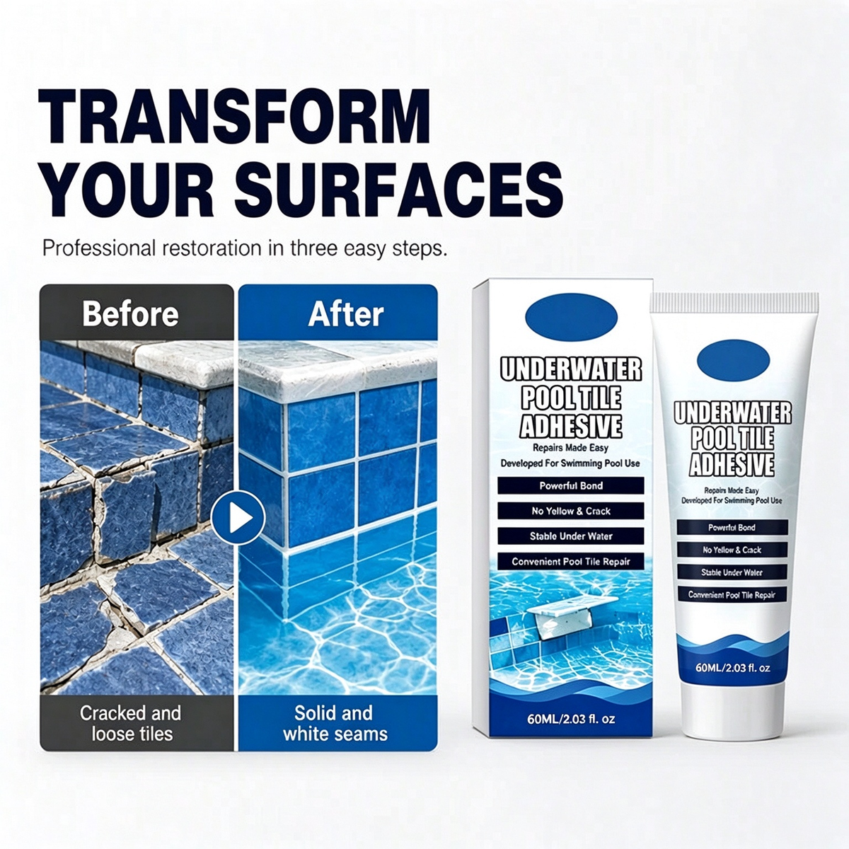 🏊💧 Underwater Pool Tile Repair Adhesive – Fix Loose Pool Tiles Easily🔧🍀