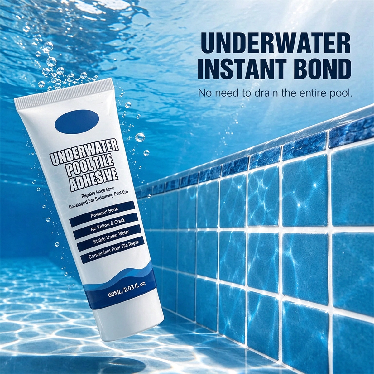 🏊💧 Underwater Pool Tile Repair Adhesive – Fix Loose Pool Tiles Easily🔧🍀