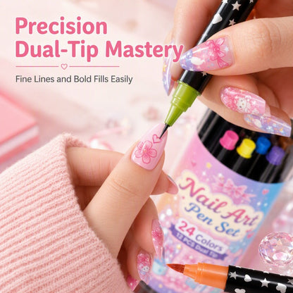 🎁🔥Last day sale 50% OFF!💞10K+ SOLD!🎨✨24 Colours Dual-Ended Nail Art Pens — Fine & Brush Tips, Smooth Ink Flow! Salon-Quality Nails at Home 💅