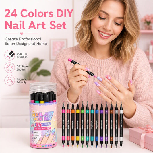 🎁🔥Last day sale 50% OFF!💞10K+ SOLD!🎨✨24 Colours Dual-Ended Nail Art Pens — Fine & Brush Tips, Smooth Ink Flow! Salon-Quality Nails at Home 💅