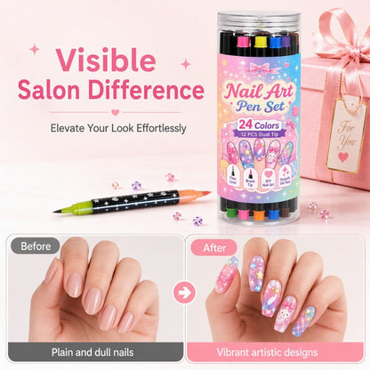 🎁🔥Last day sale 50% OFF!💞10K+ SOLD!🎨✨24 Colours Dual-Ended Nail Art Pens — Fine & Brush Tips, Smooth Ink Flow! Salon-Quality Nails at Home 💅