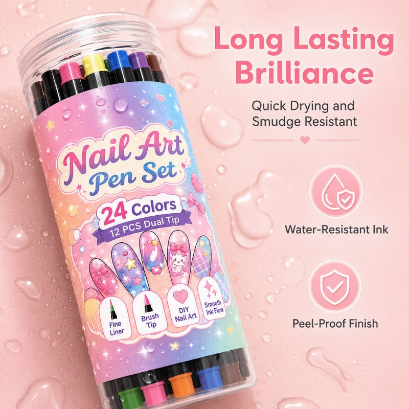 🎁🔥Last day sale 50% OFF!💞10K+ SOLD!🎨✨24 Colours Dual-Ended Nail Art Pens — Fine & Brush Tips, Smooth Ink Flow! Salon-Quality Nails at Home 💅