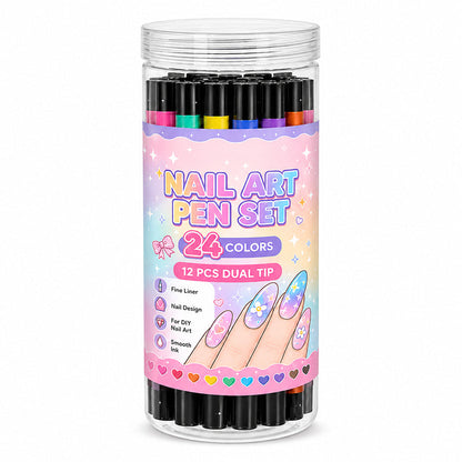🎁🔥Last day sale 50% OFF!💞10K+ SOLD!🎨✨24 Colours Dual-Ended Nail Art Pens — Fine & Brush Tips, Smooth Ink Flow! Salon-Quality Nails at Home 💅